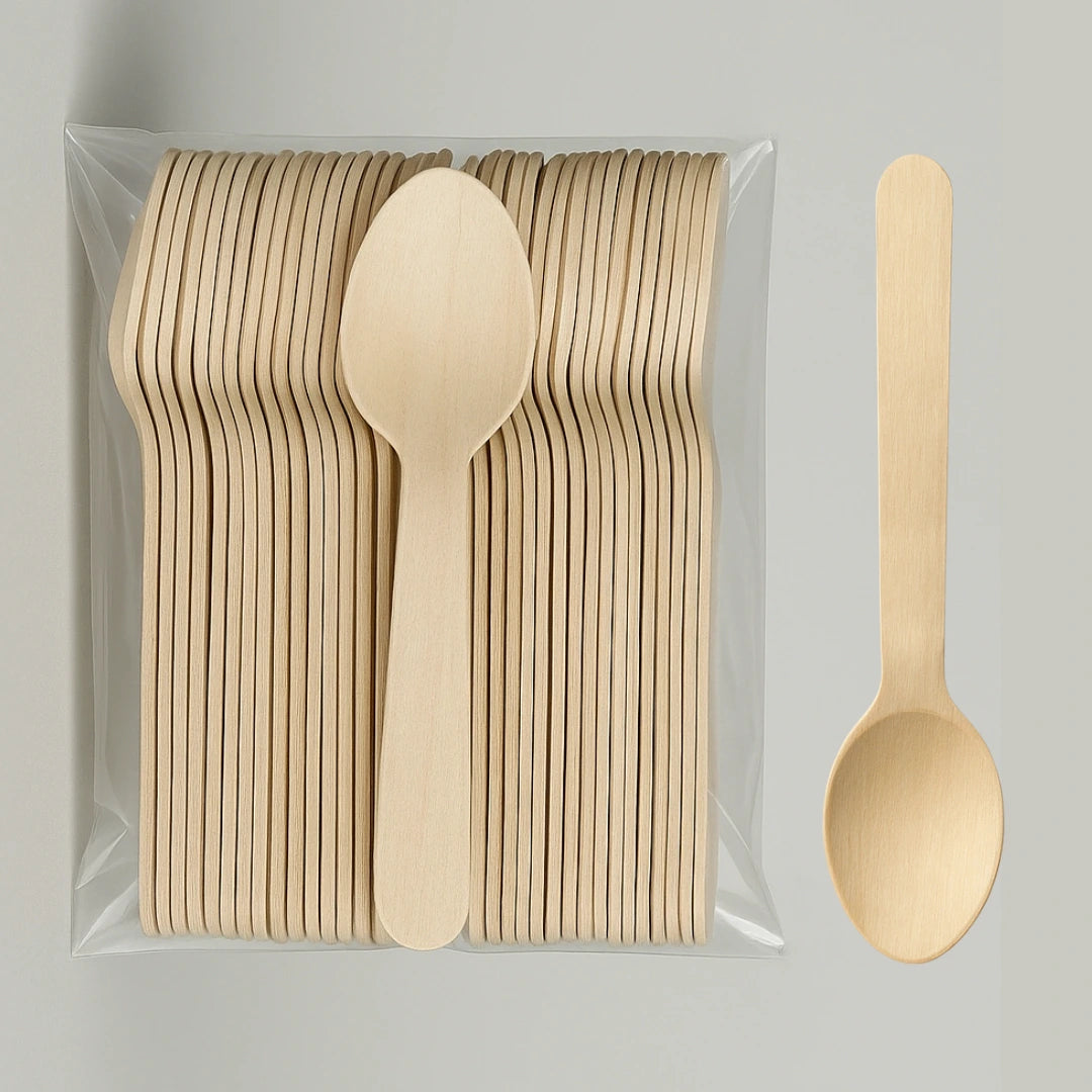Cuillères en bois jetables (Lot de 50)